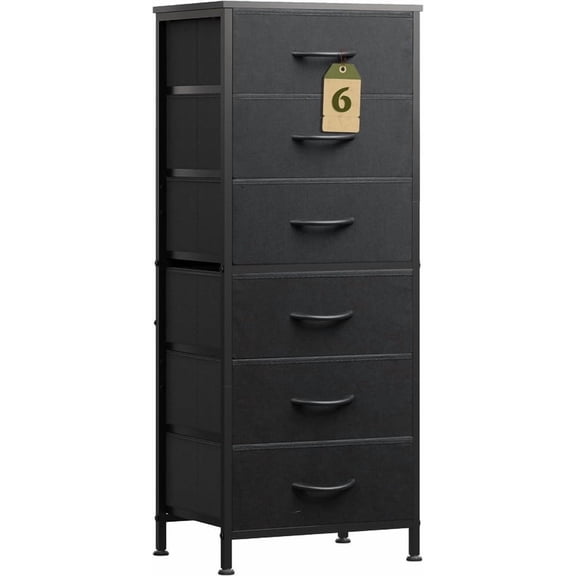 Simenmax 6-Drawer Dresser with Removable Bins, Slim Storage Tower with Sturdy Steel Frame, Fabric Chest of Drawers for Bedroom, Closet, Entryway, Black