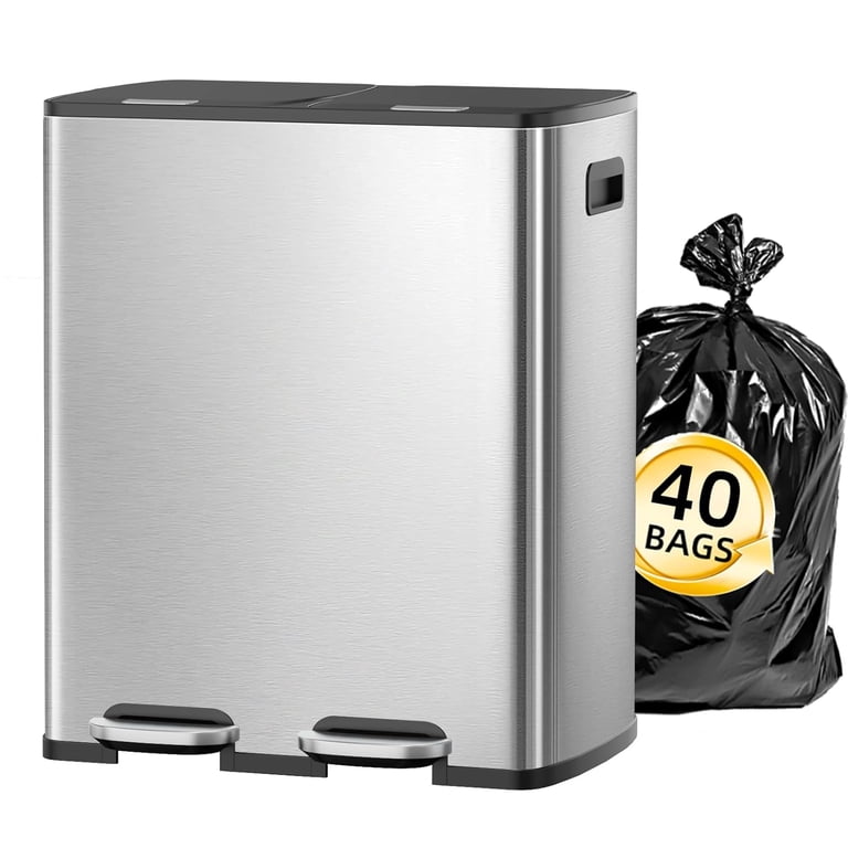 Simenmax 60L Dual Compartment Trash Can, Stainless Steel Sealed Simenmax 60L Dual Compartment Trash Can, Stainless Steel Sealed