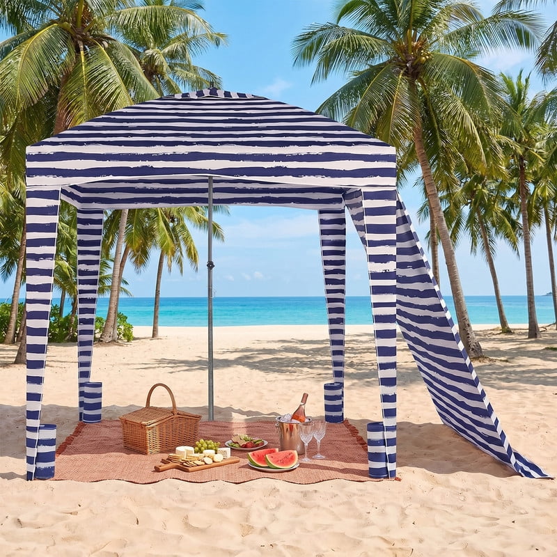 Simenmax 6x6ft Beach Cabana, Large Beach Canopy with Side Wall, UPF 50+ Protection Easy Setup Beach Tent Sun Shelter, Portable Beach Tent for Whole Family, Dark Blue
