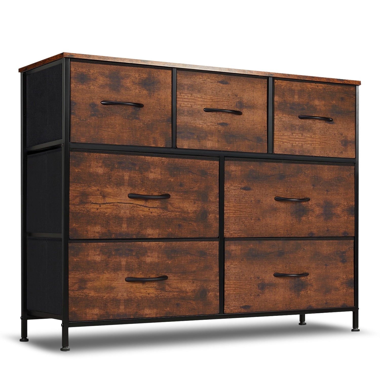 Simenmax 7 Drawer Dresser for Bedroom, Fabric Storage Dresser for Bedroom, Wood and Metal Dresser TV Stand for Living Room, Storage Tower with Bins, Chest of Drawers for Closet, Hallway,Brown