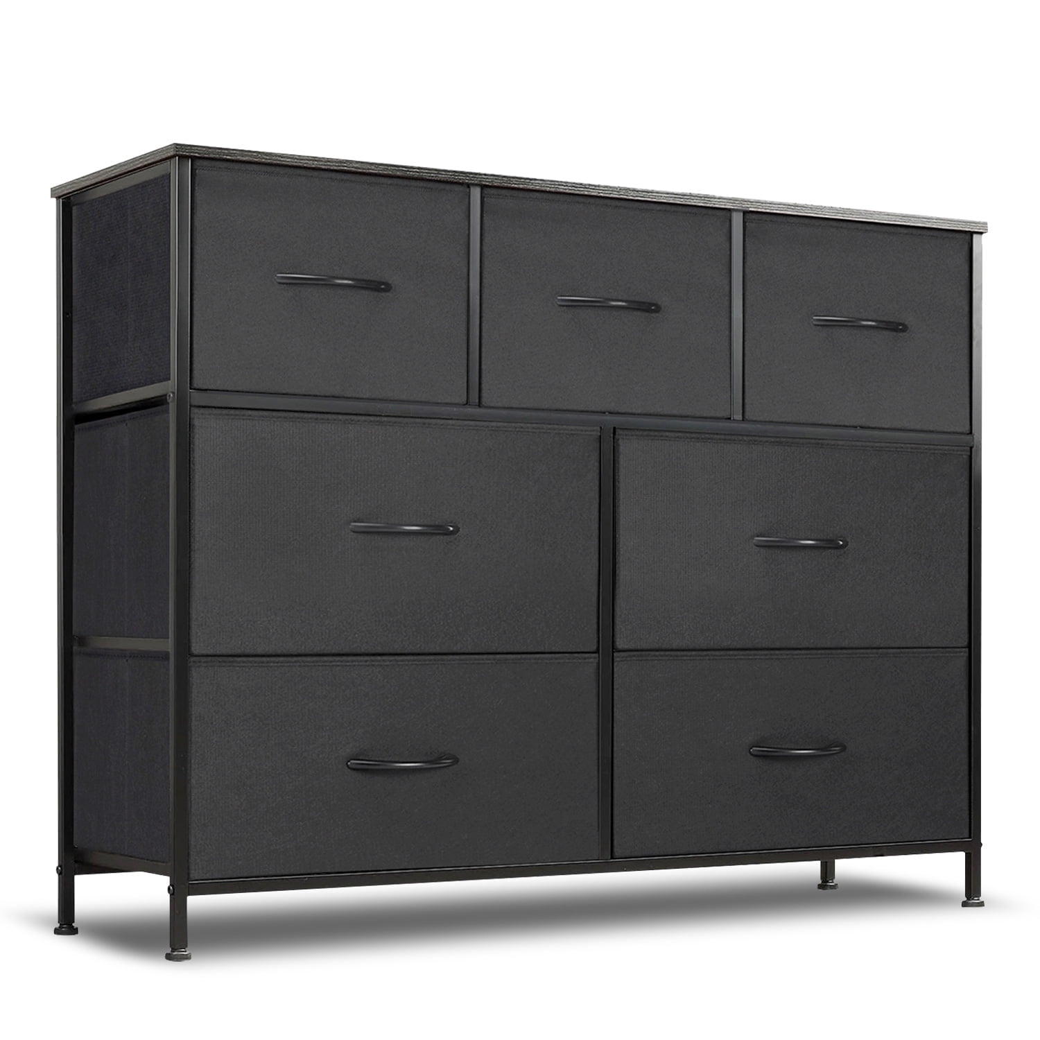 Simenmax 7 Drawer Dresser for Bedroom, Fabric Storage Dresser for Bedroom, Wood and Metal Dresser TV Stand for Living Room, Storage Tower with Bins, Chest of Drawers for Closet, Hallway,Black