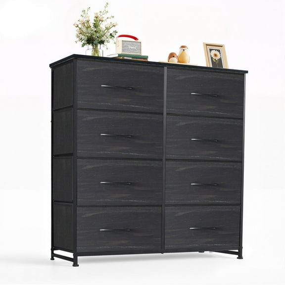 Simenmax 8 Drawer Dresser for Bedroom Fabric Dresser Chest of Closets Storage Units Organizer Tower Wooden Top Shelf for Bedroom, Hallway, Entryway, Closet,Black Wood