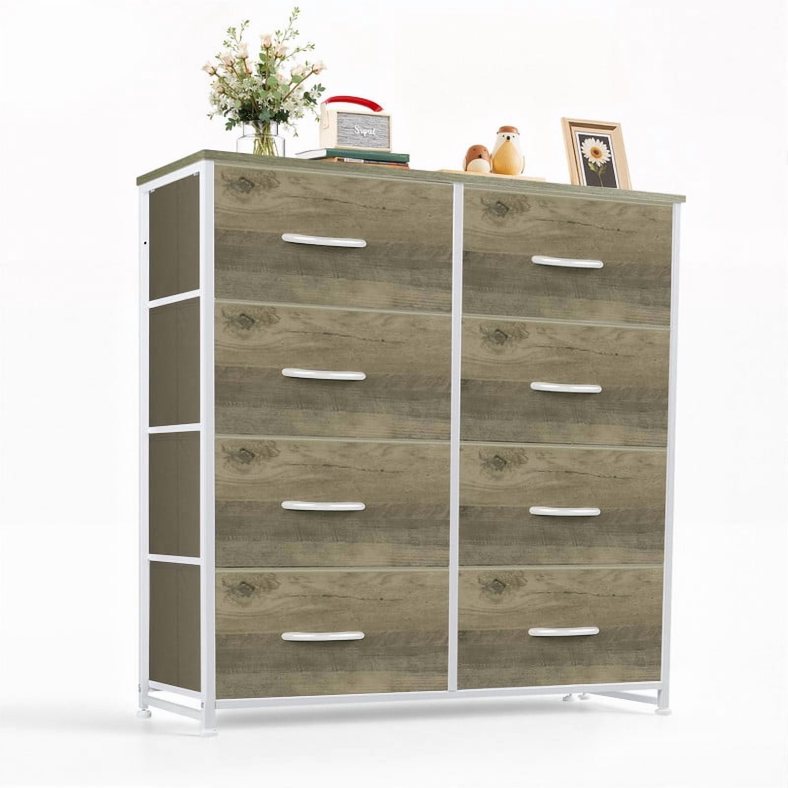Simenmax 8 Drawer Dresser for Bedroom Fabric Dresser Chest of Closets Storage Units Organizer Tower Wooden Top Shelf for Bedroom, Hallway, Entryway, Closet,Oak Greige