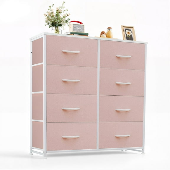 Simenmax 8 Drawer Dresser for Bedroom Fabric Dresser Chest of Closets Storage Units Organizer Tower Wooden Top Shelf for Bedroom, Hallway, Entryway, Closet,Pink