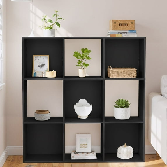 Simenmax 9 Cube Storage Organizer, Bookshelf with 5 Removable Back Panels for Living Room, Bedroom, Home Office, Black