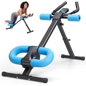 Simenmax Adjustable Ab Machine – 2 Incline & 5 Height Levels, Foldable Core Workout Equipment for Home Gym with LCD Display, Knee & Elbow Protection, Blue
