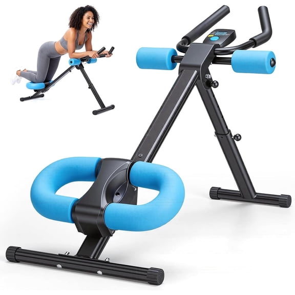 Simenmax Adjustable Ab Machine – 2 Incline & 5 Height Levels, Foldable Core Workout Equipment for Home Gym with LCD Display, Knee & Elbow Protection, Blue