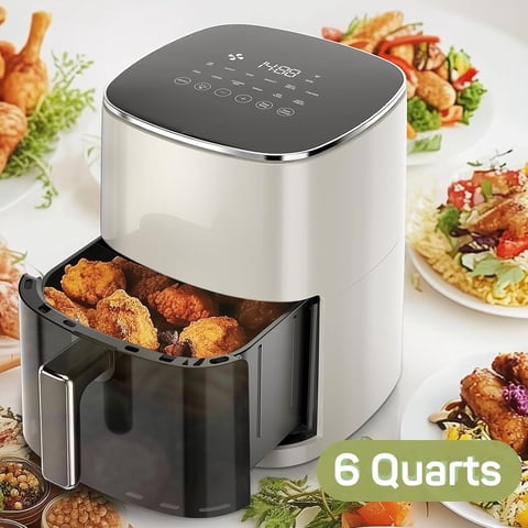 Simenmax Air Fryer, 6-Quart with Viewing Window, 12-in-1 Functions - Air Fry, Roast, Reheat, Dehydrate, Bake, Steam, and More, 400°F Max Temperature, Beige