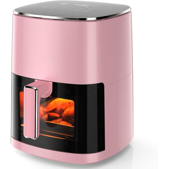 Simenmax Air Fryer, 6-Quart with Viewing Window, 12-in-1 Functions - Air Fry, Roast, Reheat, Dehydrate, Bake, Steam, and More, 400°F Max Temperature, Pink
