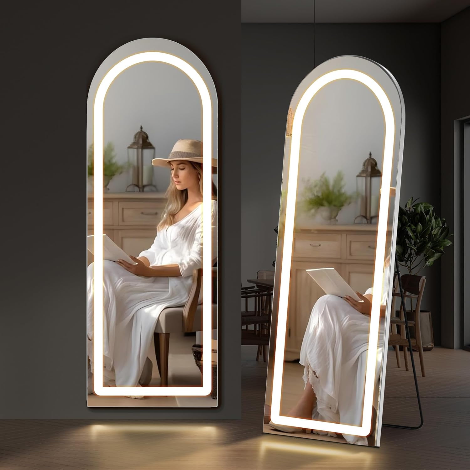 Simenmax Arched Mirror Full Length with LED Lights, 20"x63" Body Wall ...