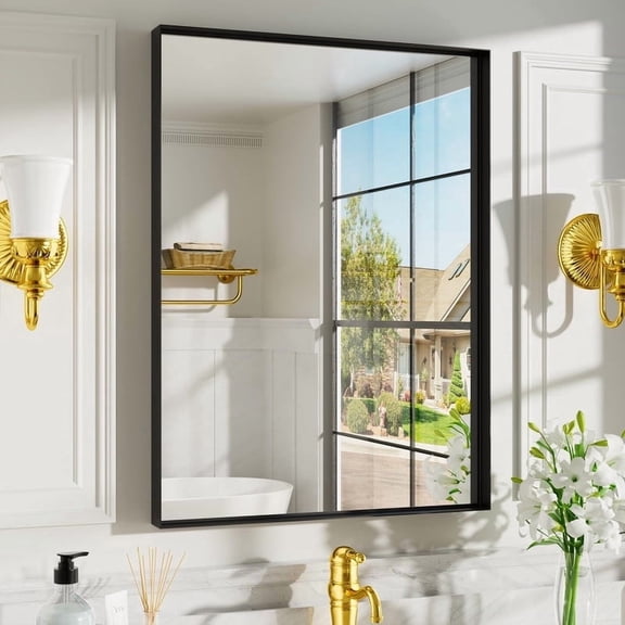 Simenmax Black Bathroom Mirror – 30"x22" Rectangular Wall Mounted Vanity Mirror, Anti-Rust Aluminum Frame, Tempered Glass, Horizontal or Vertical Hanging
