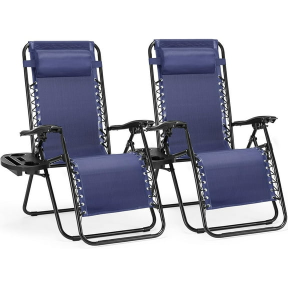 Simenmax 2PCS Zero Gravity Chair, Reclining Camping Lounge Chair for Indoor, Reclining Patio Chairs with Cup Holder Trays, Folding Recliner for Outdoor,Blue