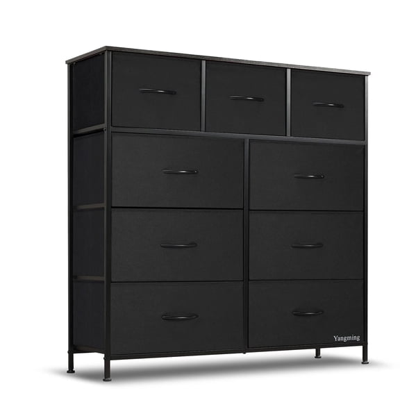 Simenmax 9 Drawer Dresser, Wide Chest Of Drawers Nightstand Storage Tower Storage Dresser Fabric Dresser, Black