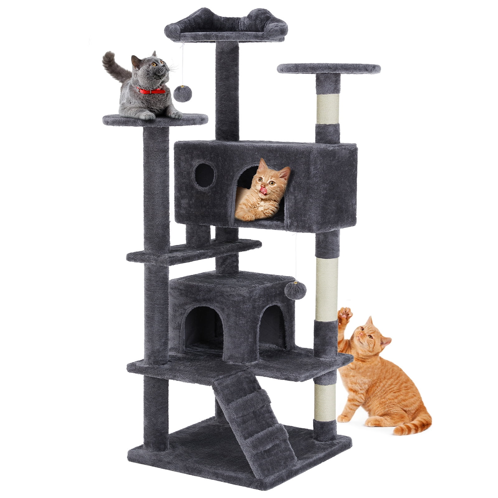Gray 54-Inch Multi-Level Cat Tree with Sisal Scratching Post