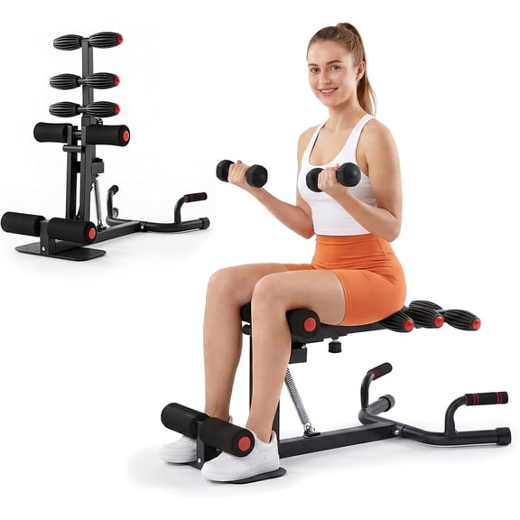 Simenmax Deep Squat Machine for Home Gym, 300 lbs Capacity Adjustable Glute & Leg Trainer, Compact Exercise Equipment for Core Strength, Red & Black