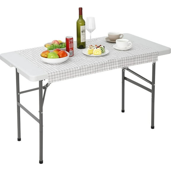 Simenmax Folding Table 4 FT Plastic Foldable Table with Portable Carrying Handle for Party Picnic Camping BBQ Dining Kitchen, White