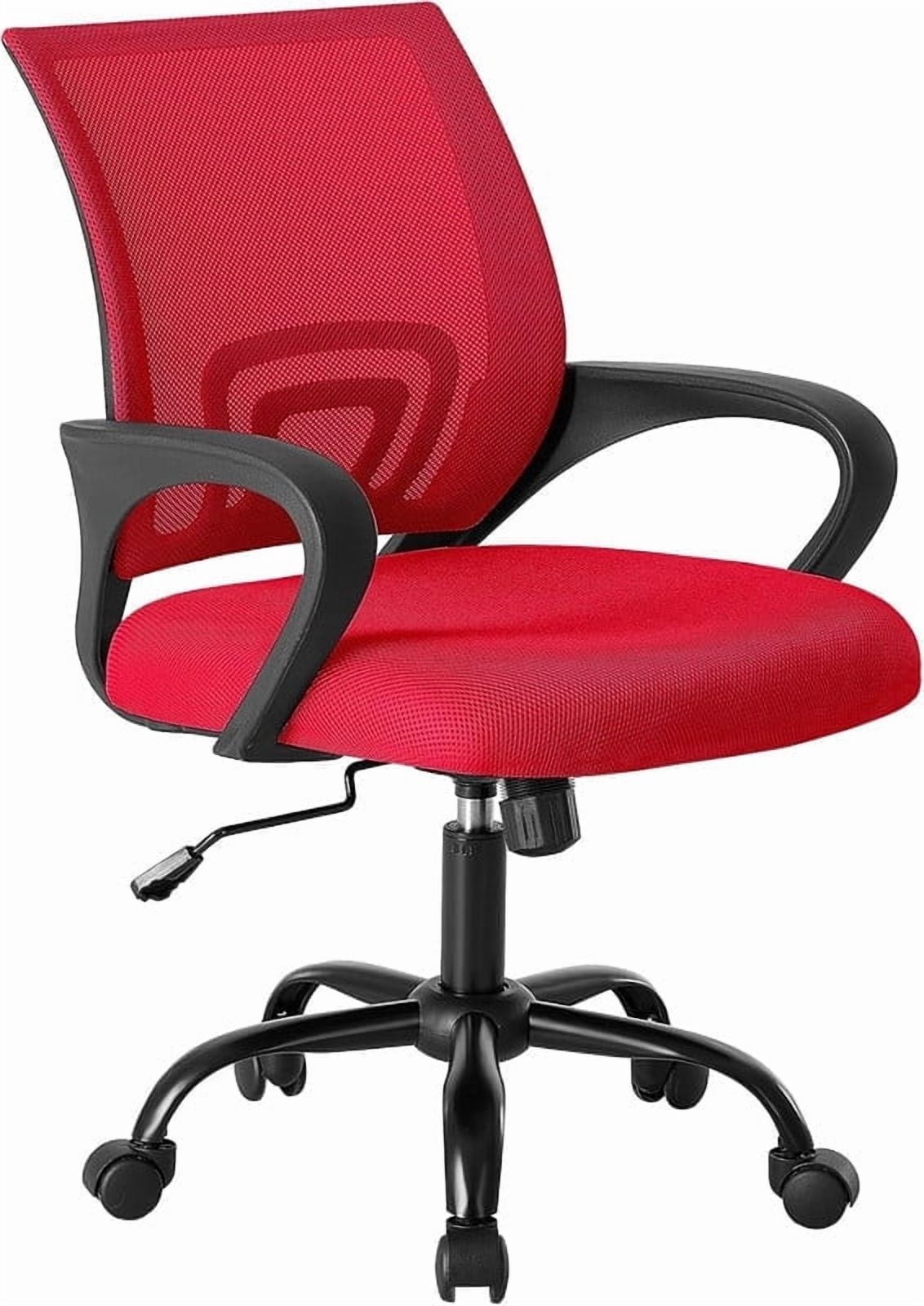 Simenmax Ergonomic Mid Back Office Chair, Red Mesh Computer Desk Chair with Lumbar Support, Rocking Mode for Home Office