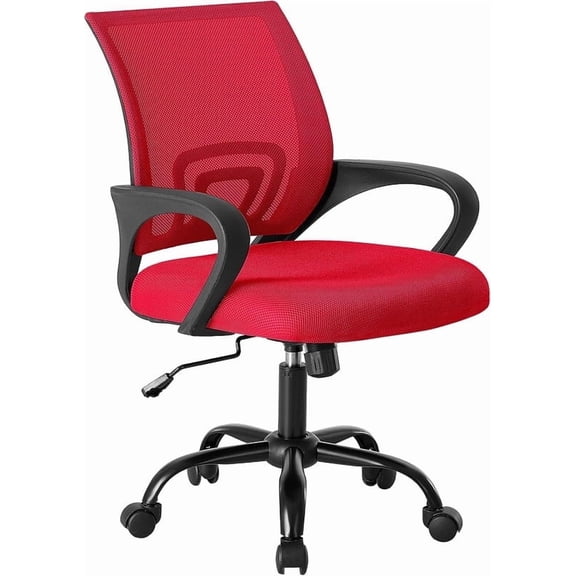 Simenmax Ergonomic Mid Back Office Chair, Red Mesh Computer Desk Chair with Lumbar Support, Rocking Mode for Home Office