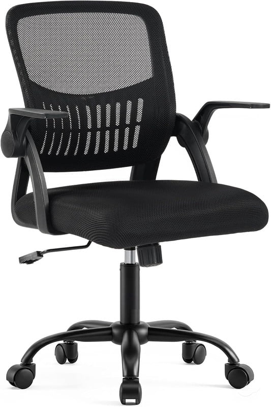 Simenmax Ergonomic Office Chair, Home Desk Computer Mesh Chair with Flip-Up Arms, Breathable Mid Back Chair for Small Spaces, Black