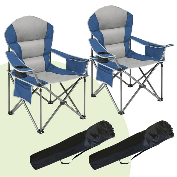 Simenmax Foldable Camping Chair Set of 2, Folding Camp Chairs for Adults, Large Portable Lawn Chair for Outdoors Fishing, Hiking, Travel, Picnic, Beach,Blue Gray