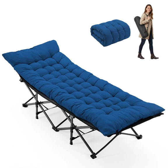 Simenmax Folding Camping Cot with Mattress, Heavy Duty Portable Bed for Adults, Quick Setup Travel Cot for Guest or Outdoor Use, Blue