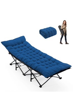 Folding Camping Cot with Mattress, Heavy Duty Portable Bed for Adults, Quick Setup Travel Cot for Guest or Outdoor Use, Blue