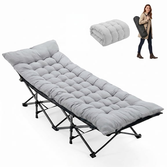 Simenmax Folding Camping Cot with Mattress, Heavy Duty Portable Bed for Adults, Quick Setup Travel Cot for Guest or Outdoor Use, Gray