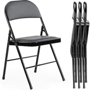 Bigleap Folding Chairs 4 Pack, PU Leather Padded Foldable Chairs with Metal Frame for Indoor Outdoor Use, Office, Party, Wedding,Black