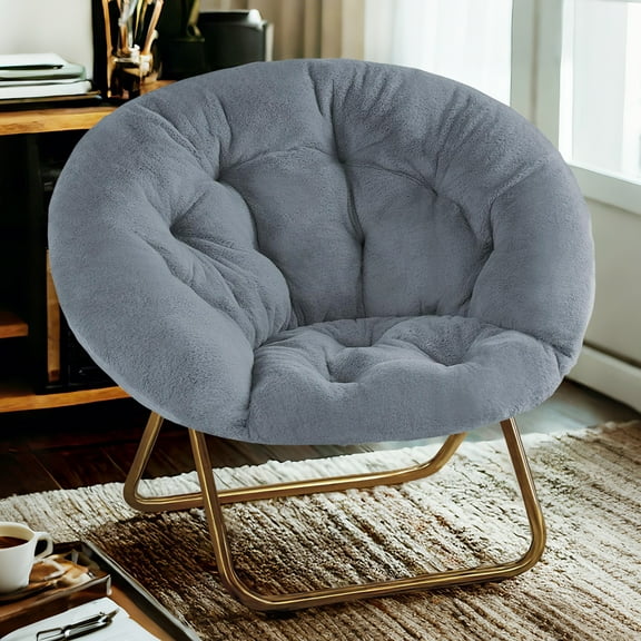 Simenmax Folding Saucer Chair,Portable Folding Soft Moon Chair for Bedroom, Dorm Rooms, Apartments, Lounging, Garden, Gray