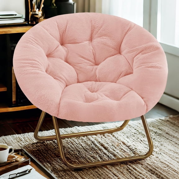 Simenmax Folding Saucer Chair,Portable Folding Soft Moon Chair for Bedroom, Dorm Rooms, Apartments, Lounging, Garden, Pink