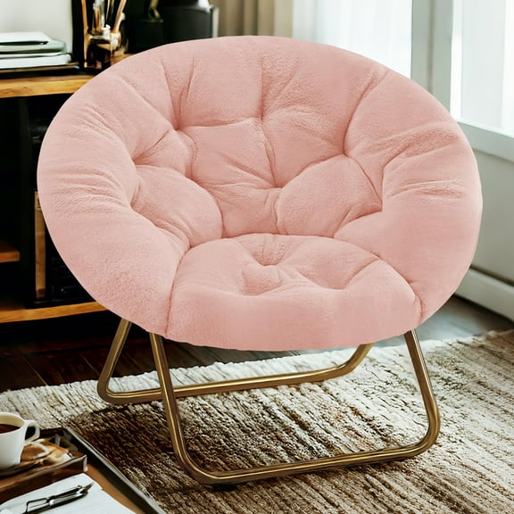 Simenmax Folding Saucer Chair,Portable Folding Soft Moon Chair for Bedroom, Dorm Rooms, Apartments, Lounging, Garden, Pink