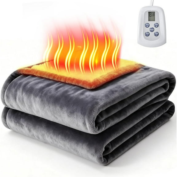 Simenmax Heated Blanket, 62"x84" Electric Warming Blanket with 10 Heat Levels, Ultra-Soft Dual-Sided Flannel & Sherpa Fabric, Machine Washable, ETL Certified for Safe Use