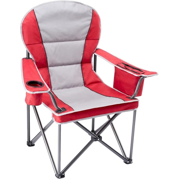 Simenmax Heavy Duty Camping Chair, Oversized Portable Folding Chair with Cooler Bag and Cup Holder, Outdoor Lawn Chair for Hiking Beach Sports,Red