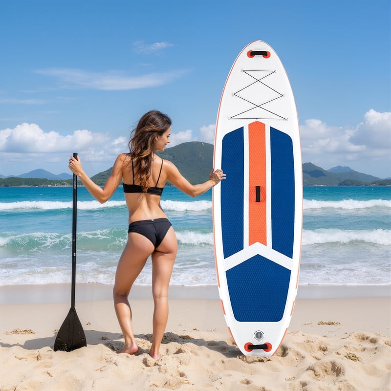Simenmax Inflatable Stand Up Paddle Board, 400lbs Capacity SUP with Non-Slip EVA Deck, Adjustable Paddle & Backpack, Premium PVC, BlueOrange