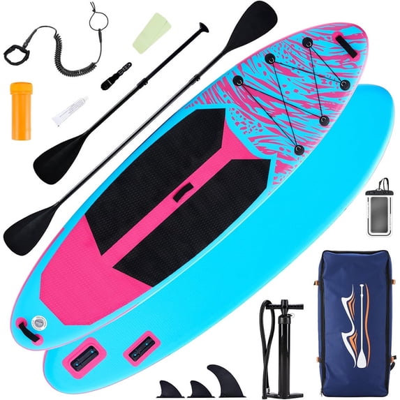 Simenmax Inflatable Stand Up Paddle Board, 400lbs Capacity SUP with Non-Slip EVA Deck, Adjustable Paddle & Backpack, Premium PVC, PinkBlue