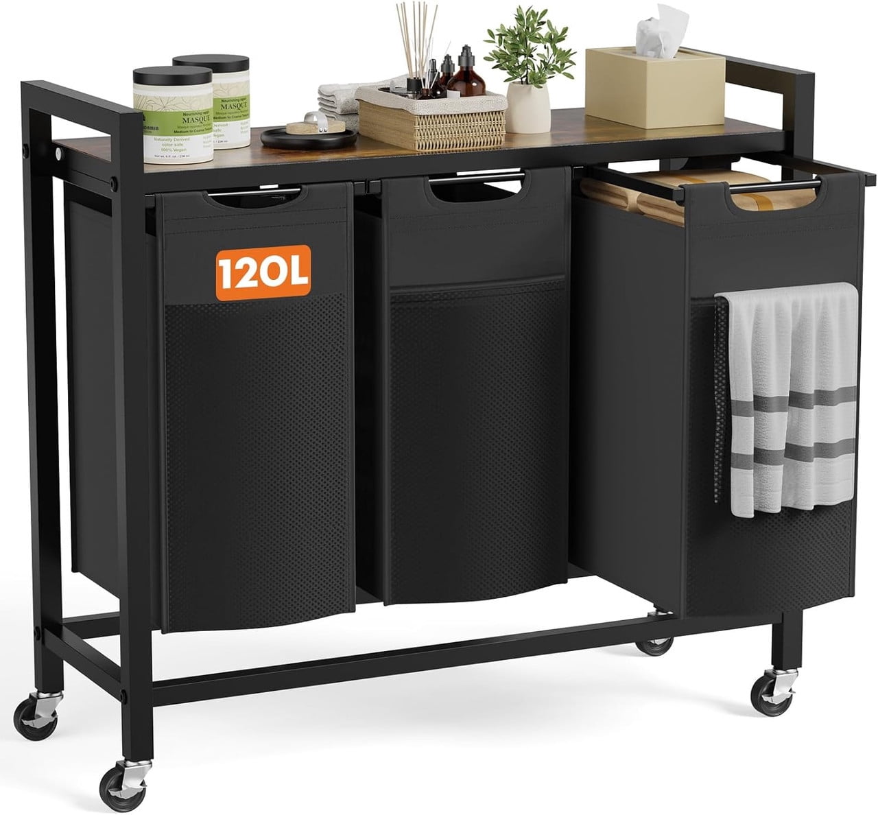 Simenmax Laundry Hamper, 120L Large Double Laundry Basket, Freestanding ...