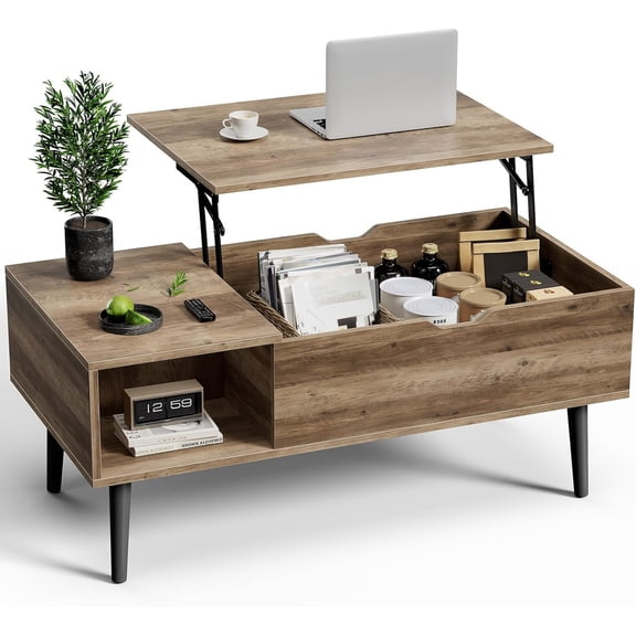 Simenmax Lift Top Coffee Table with Hidden Compartment, Wood Center Table for Living Room, Gray