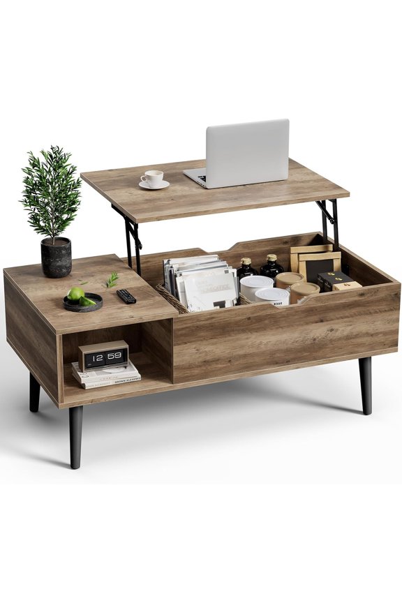 Lift Top Coffee Table with Hidden Compartment, Wood Center Table for Living Room, Gray