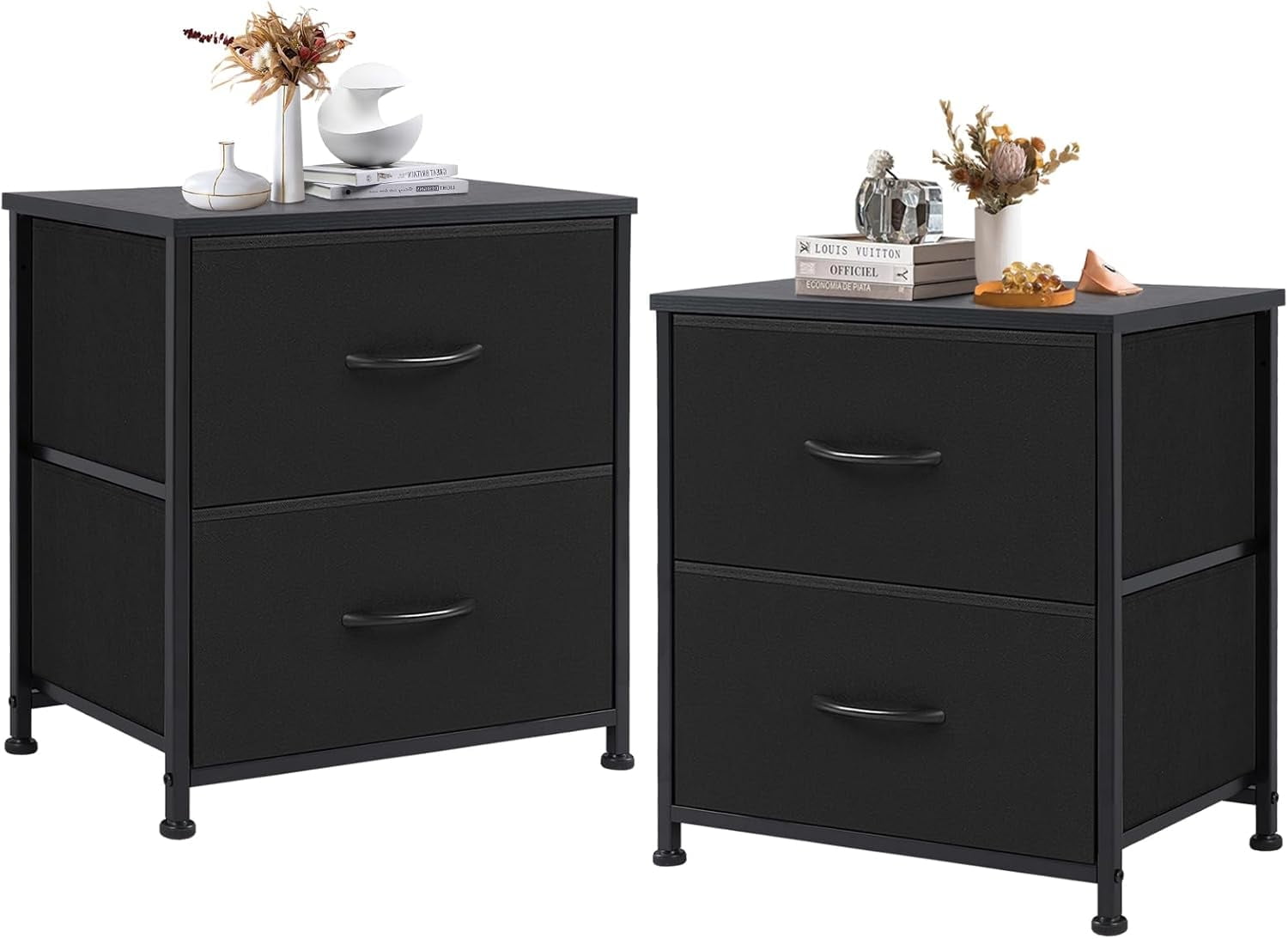 Simenmax Nightstand Set 2, 2 Drawer Dresser for Bedroom, Bedside Furniture, End Table for Bedroom, Closet, Entryway, Black
