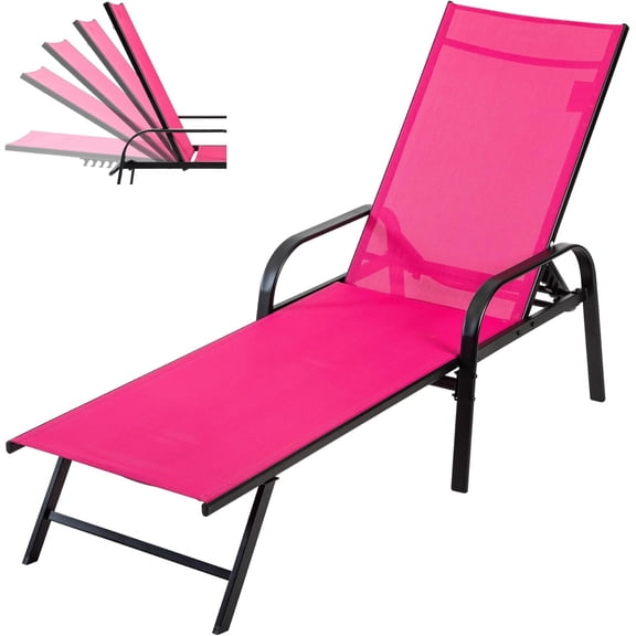Simenmax Outdoor Folding Lounge Chair - Portable Recliner with Adjustable Backrest, 300lb Capacity, Stackable Design for Patio, Lawn, Beach - Dark Pink