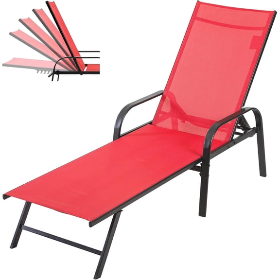 Simenmax Outdoor Folding Lounge Chair - Portable Recliner with Adjustable Backrest, 300lb Capacity, Stackable Design for Patio, Lawn, Beach - Red
