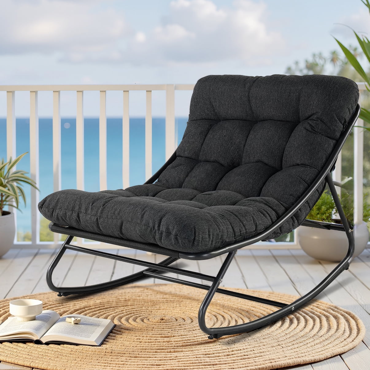 Simenmax Outdoor Rocking Chair, Recliner Rocker Chair for Porch Sunroom ...