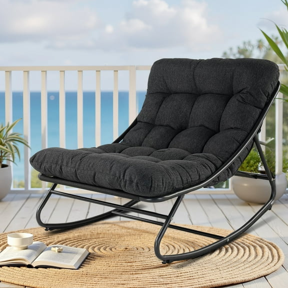 Simenmax Outdoor Rocking Chair, Recliner Rocker Chair for Porch Sunroom Patio Backyard, Comfy Lounge Rocking Chair, Dark Gray