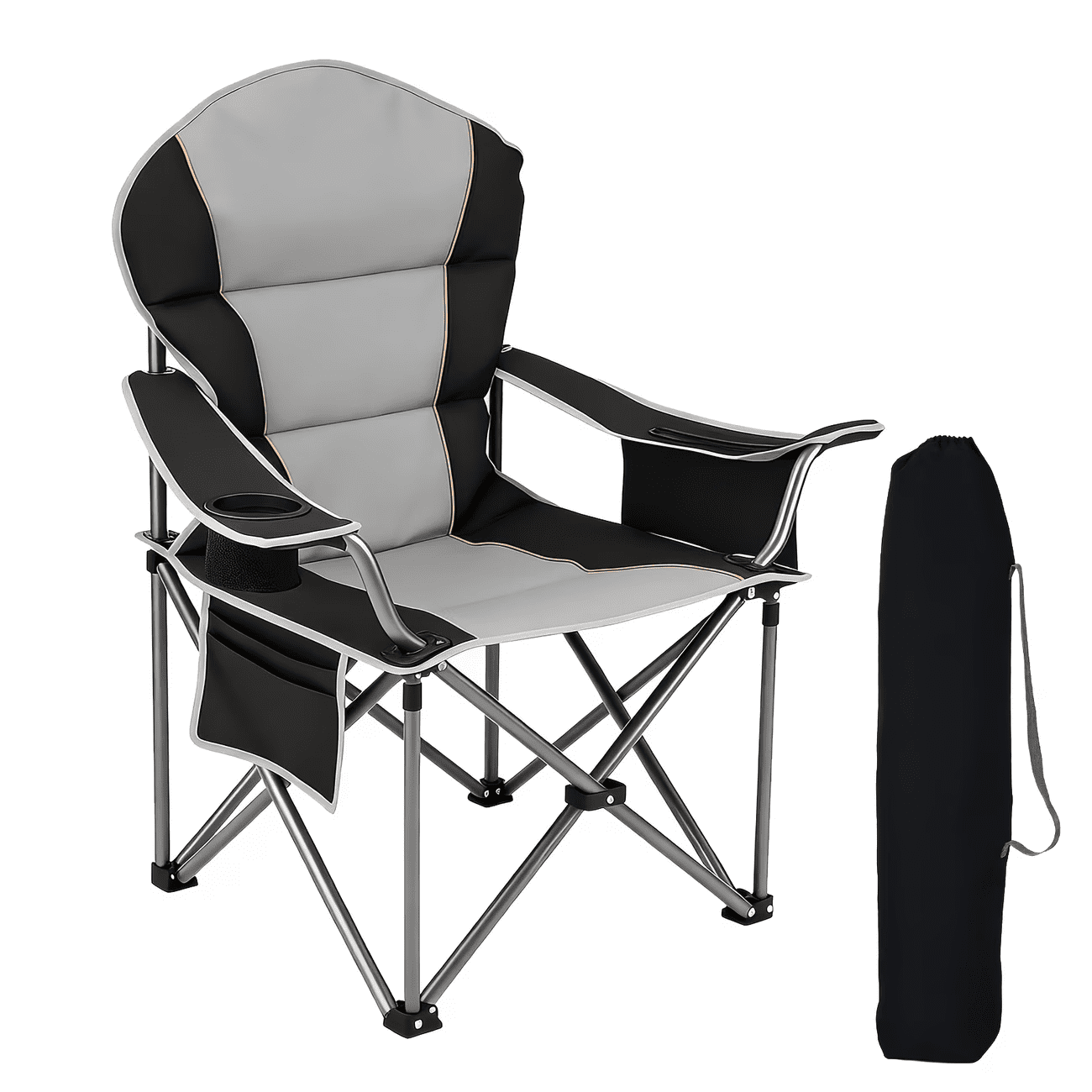 Simenmax Oversized Camping Chair, Heavy Duty Folding Chair with Cup Holder & Cooler Pouch for Fishing, Hiking, Picnic, Beach,GrayBlack