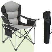 Simenmax Oversized Camping Chairs Folding Heavy Duty Padded Lawn Chair with Cooler Bag, Storage Netting Cup Holder, Suppor 500lbs for Adults Outdoors Fishing Picnic Travel Gray