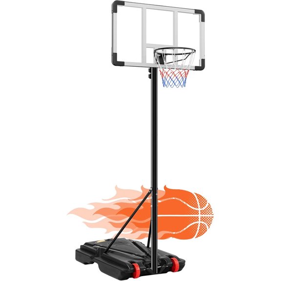 Simenmax Portable Basketball Hoop, Adjustable Height 5.08–8.53 FT, Outdoor Sturdy System with Shatterproof Backboard, Absorbing Rim for Backyard, Driveway, or Street Courts,White