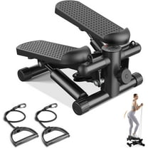 Simenmax Portable Stair Stepper with Resistance Bands, 300LBS Capacity Mini Stepper Machine for Full Body Workout at Home or Office, Quiet Twist Stepper for Fitness, Black