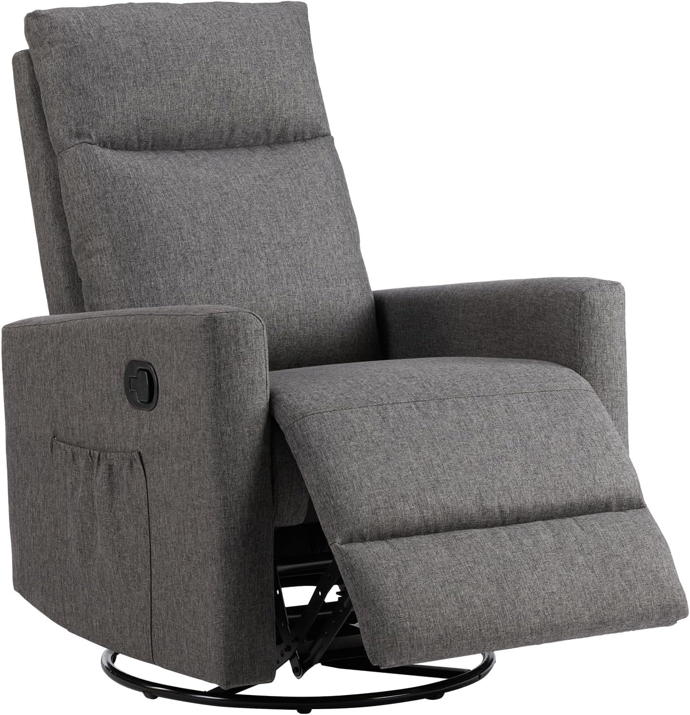 Simenmax Swivel Recliner Chair, Single Sofa with Extra Large Footrest High Back, Upholstered Armchair for Living Room, Bedroom, Grey