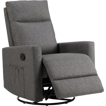 Simenmax Swivel Recliner Chair, Single Sofa with Extra Large Footrest High Back, Upholstered Armchair for Living Room, Bedroom, Grey