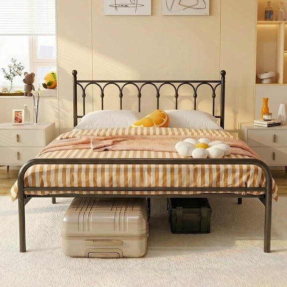 Simenmax Queen Bed Frame Heavy Duty Metal Platform, 12" Under-Bed Storage, Steel Slat Support, No Box Spring Needed